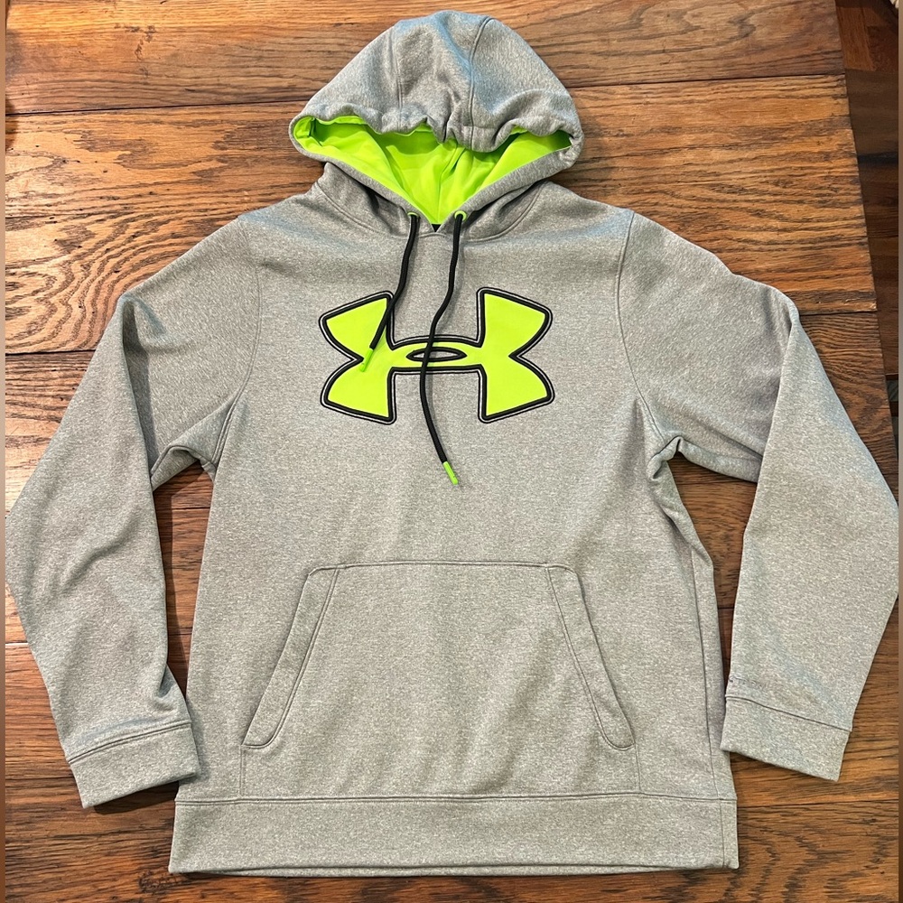 Under Armour Men’s Gray Pullover Hoodie with Neon Green Logo